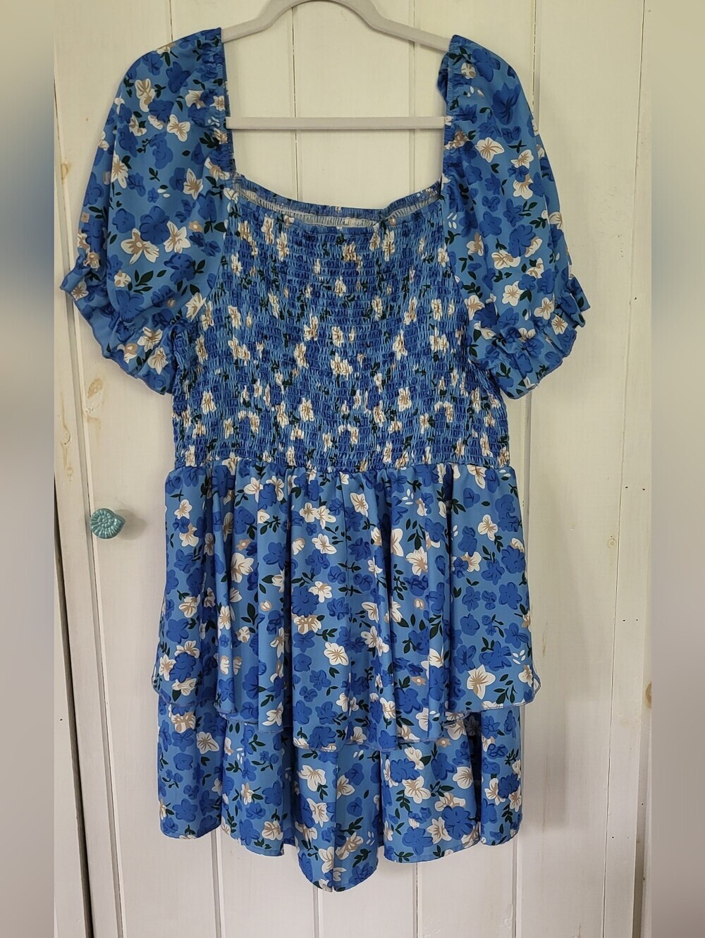 Ditsy Floral Smocked Ruffle Layered Pull On Romper